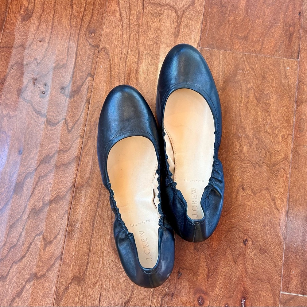 J.Crew Black Leather Ballet Flats, Size 9